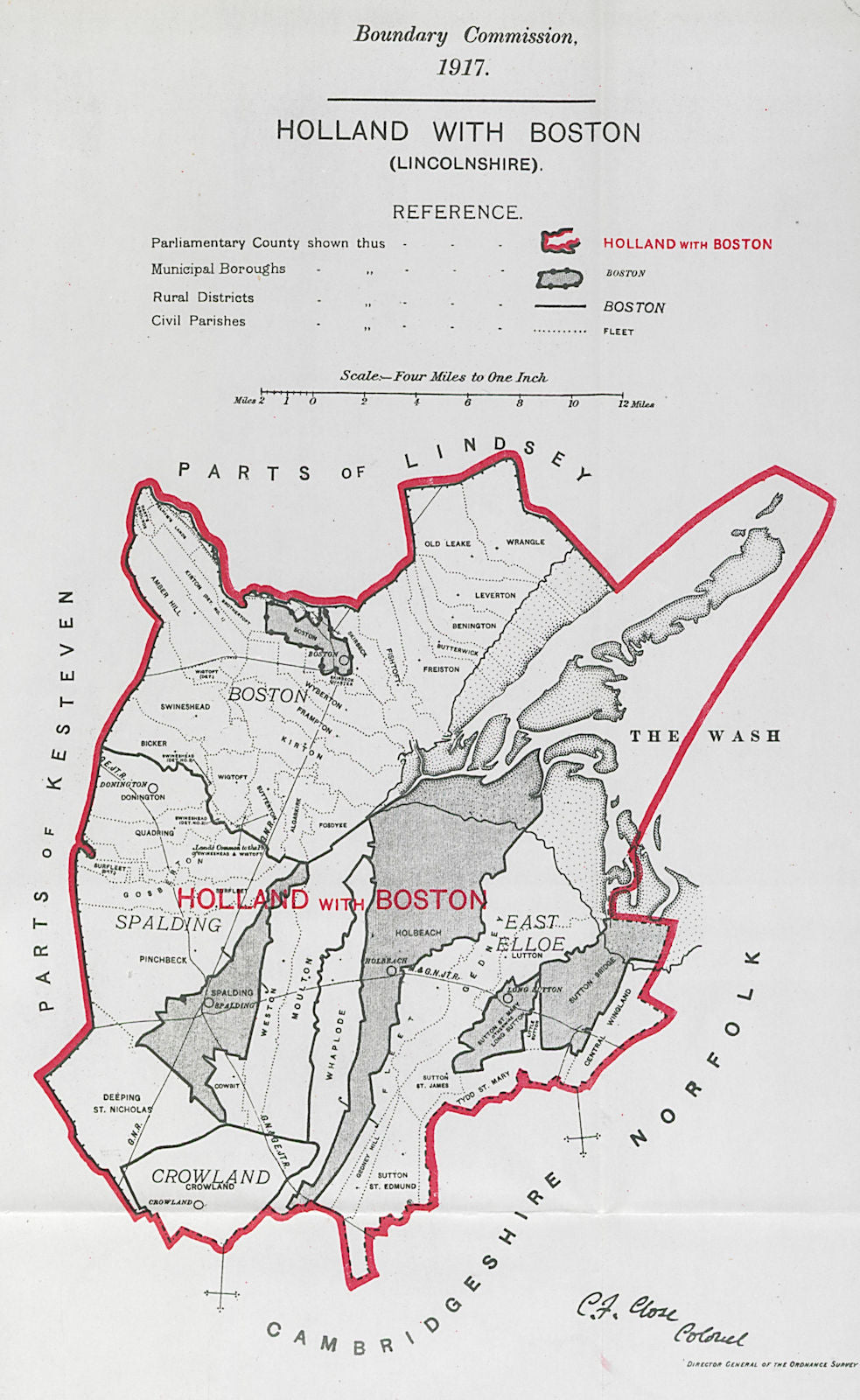 Holland with Boston (Lincs) Parliamentary County. BOUNDARY COMMISSION 1917 map